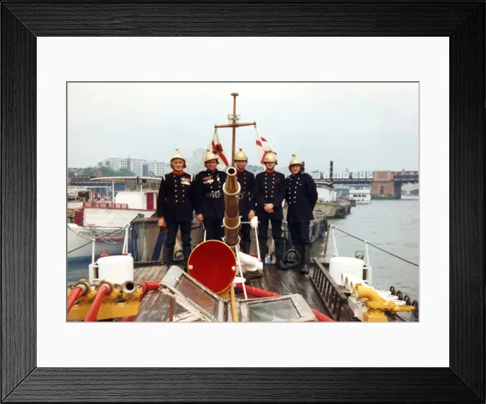 Framed Print : Massey Shaw fireboat with crew, River Thames, London Framed Print : Massey Shaw fireboat with crew, River Thames, London