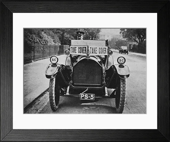 Framed Print : Air Raid Warning - Take Cover, WW1 Framed Print : Air Raid Warning - Take Cover, WW1