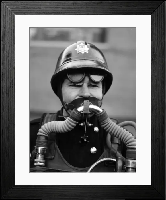Framed Print : Firefighter in new breathing apparatus helmet Framed Print : Firefighter in new breathing apparatus helmet