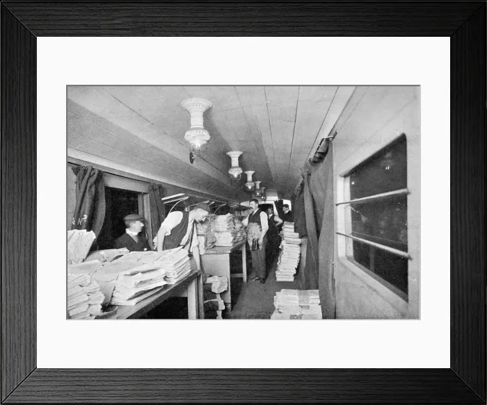 Framed Print : Interior of a sorting car on a newspaper express train Framed Print : Interior of a sorting car on a newspaper express train