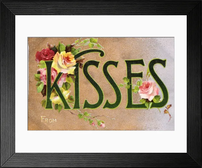 Framed Print : Kisses postcard - Valentines Framed Print : Kisses postcard - Valentines