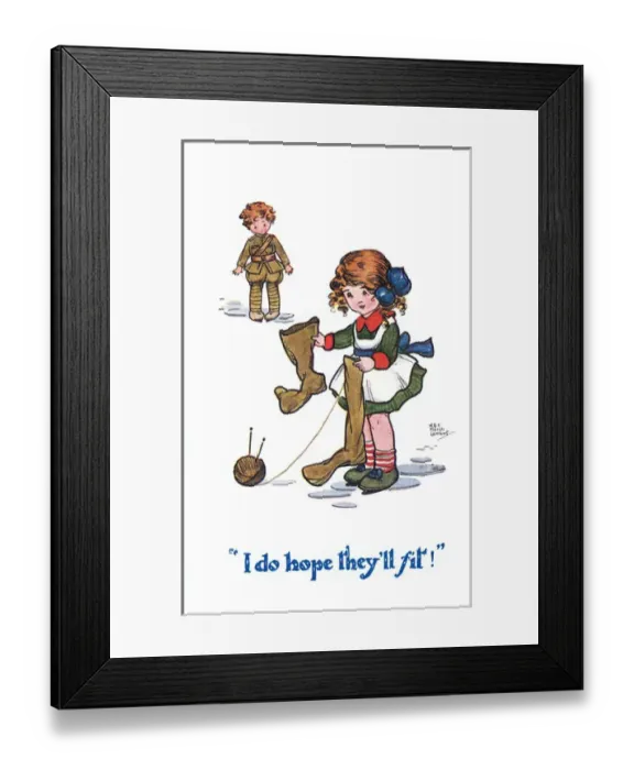 Framed Print : WW1 knitting postcard Framed Print : WW1 knitting postcard