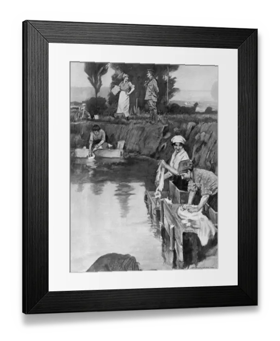 Framed Print : Using a shell hole as a wash-tub, WW1 Framed Print : Using a shell hole as a wash-tub, WW1