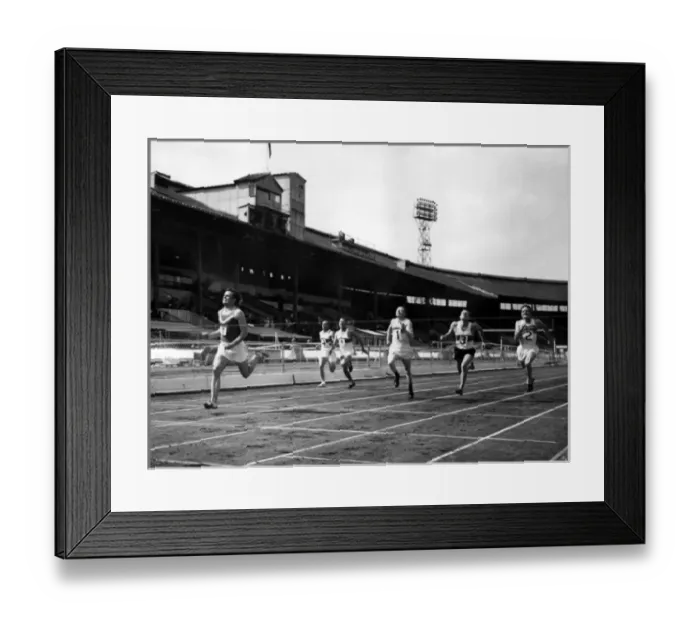 Framed Print : LFB firefighters in 100 yards race, White City Stadium Framed Print : LFB firefighters in 100 yards race, White City Stadium