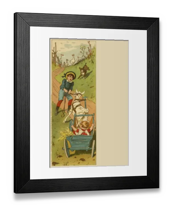 Framed Print : Boy pulling a goat-cart Framed Print : Boy pulling a goat-cart