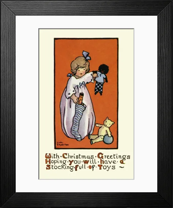 Framed Print : Girl with dolls & Xmas stocking Framed Print : Girl with dolls & Xmas stocking