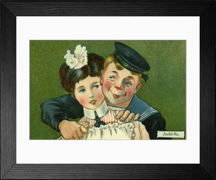 Framed Print : Jacks Pet. Edwardian humour. The sailor with the housemaid. Date: circa 1905 Framed Print : Jacks Pet. Edwardian humour. The sailor with the housemaid. Date: circa 1905