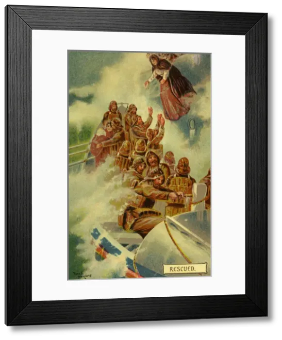 Framed Print : Lifeboat. Lifeboatmen rescuing passengers from a stricken ship in high seas. Date: 1904 Framed Print : Lifeboat. Lifeboatmen rescuing passengers from a stricken ship in high seas. Date: 1904