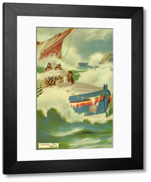 Framed Print : Lifeboat. Lifeboatmen leaving a wreck in high seas. Date: 1904 Framed Print : Lifeboat. Lifeboatmen leaving a wreck in high seas. Date: 1904