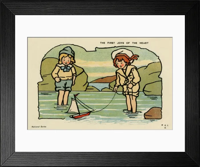 Framed Print : Children sailing a toy yacht Framed Print : Children sailing a toy yacht