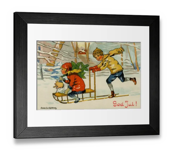 Framed Print : Children on a sleigh Framed Print : Children on a sleigh