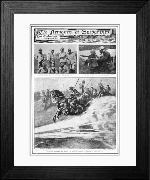 Framed Print : Anti-gas nosebag masks for horses, WW1 Framed Print : Anti-gas nosebag masks for horses, WW1