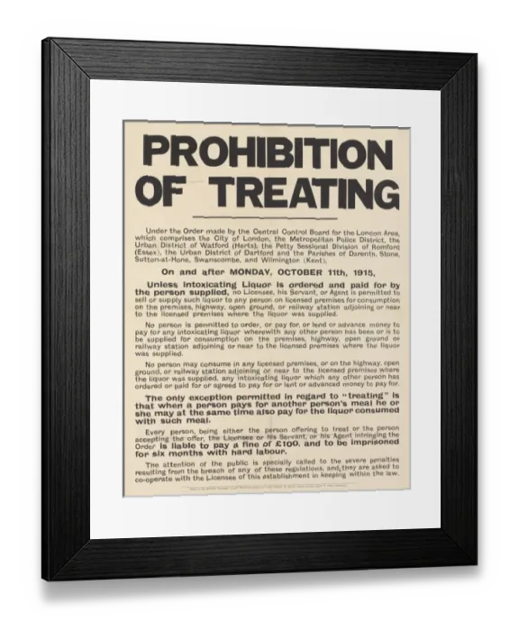 Framed Print : Notice published by London Licensed Victuallers, WW1