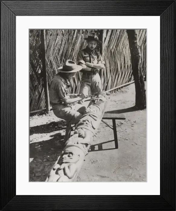 Framed Print : Boy Scouts painting totem pole, Nanking, China Framed Print : Boy Scouts painting totem pole, Nanking, China