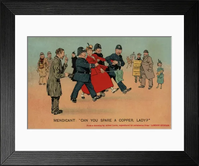 Framed Print : Suffragette Policeman Beggar Framed Print : Suffragette Policeman Beggar