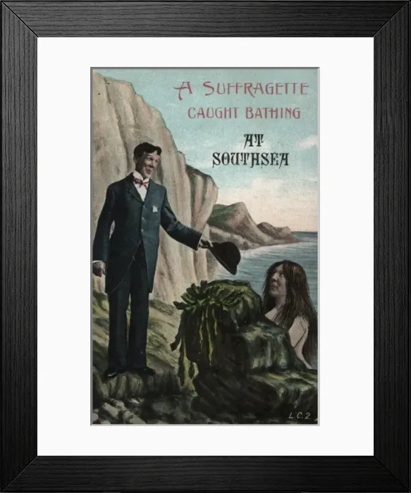 Framed Print : Suffragette Caught Bathing Framed Print : Suffragette Caught Bathing
