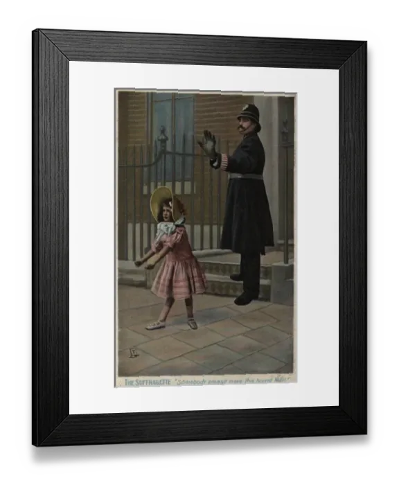 Framed Print : Suffragette Little Girl and Policeman Framed Print : Suffragette Little Girl and Policeman