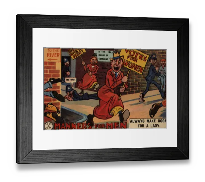 Framed Print : Suffragette Votes for Women, Manners for Men Framed Print : Suffragette Votes for Women, Manners for Men