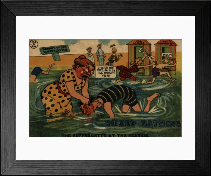 Framed Print : Suffragette, Mixed Bathing at Seaside Framed Print : Suffragette, Mixed Bathing at Seaside