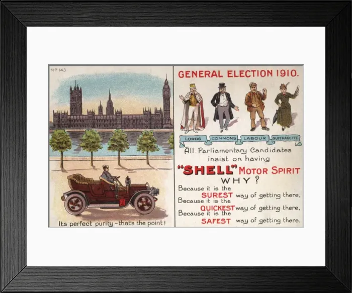 Framed Print : Suffragette Election 1910 Shell Advert Framed Print : Suffragette Election 1910 Shell Advert