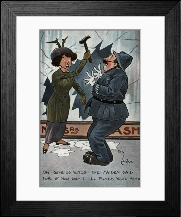 Framed Print : Suffragette Hammer Policeman Broken Window Framed Print : Suffragette Hammer Policeman Broken Window
