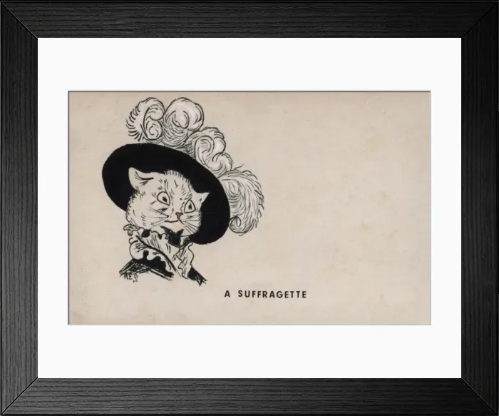 Framed Print : Suffragette Cat in Plumed Hat Framed Print : Suffragette Cat in Plumed Hat
