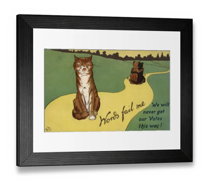 Framed Print : Suffragette Cats Embracing Words Fail Me Framed Print : Suffragette Cats Embracing Words Fail Me