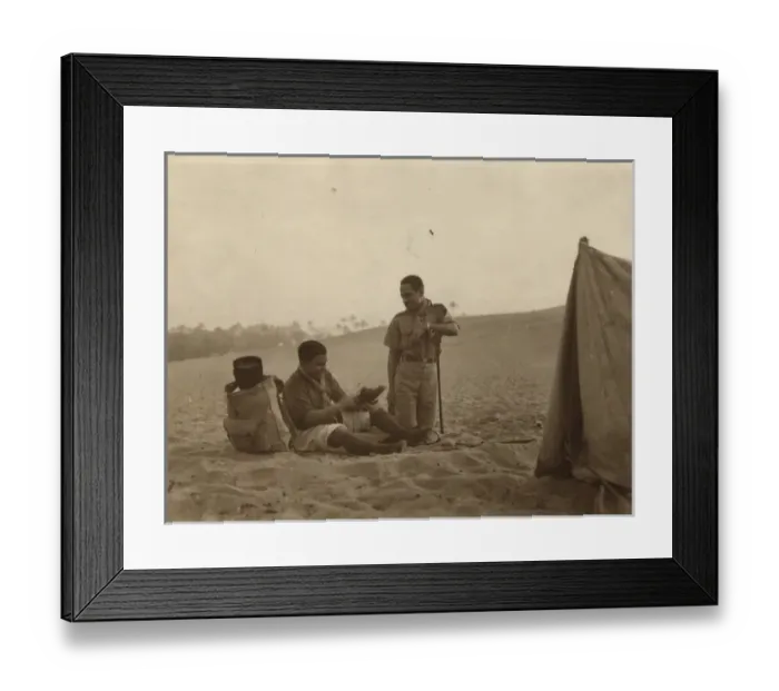 Framed Print : Boy scouts sitting by tent in desert, Egypt Framed Print : Boy scouts sitting by tent in desert, Egypt