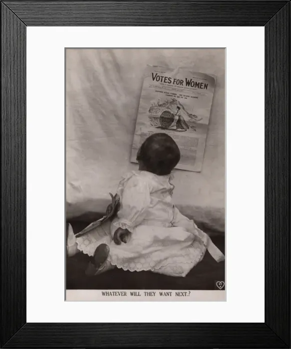 Framed Print : Suffragette, Baby sees Votes for Women paper Framed Print : Suffragette, Baby sees Votes for Women paper
