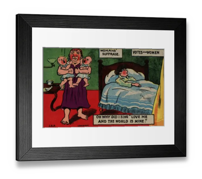 Framed Print : Suffragette Husband Minds Babies Framed Print : Suffragette Husband Minds Babies