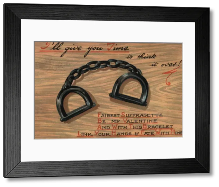 Framed Print : Suffragette Valentine Card Handcuffs Framed Print : Suffragette Valentine Card Handcuffs