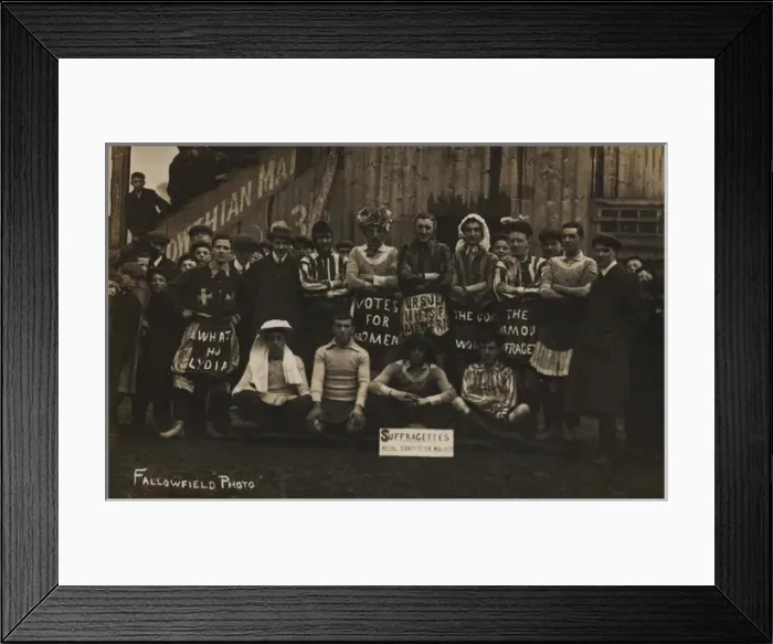 Framed Print : Suffragette Men in Fancy Dress Carnival Framed Print : Suffragette Men in Fancy Dress Carnival