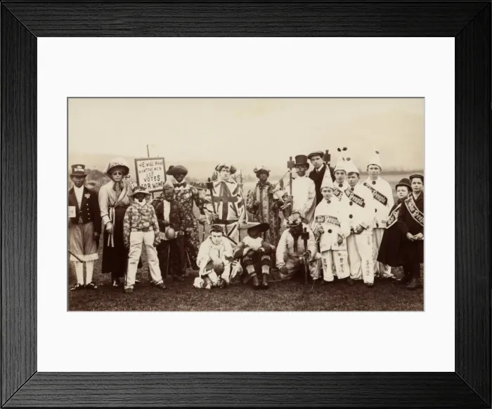 Framed Print : Suffragette Men in Fancy Dress Carnival Framed Print : Suffragette Men in Fancy Dress Carnival