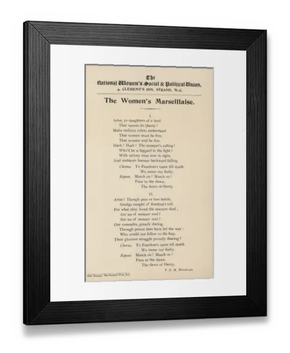 Framed Print : Suffragette Song Anthem Womens Marsellaise Framed Print : Suffragette Song Anthem Womens Marsellaise