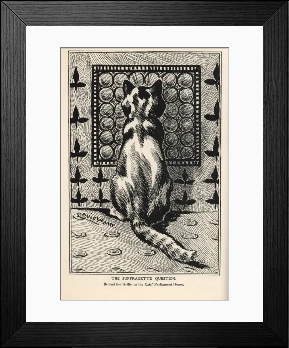 Framed Print : Suffragette Cat Behind the Grille Framed Print : Suffragette Cat Behind the Grille