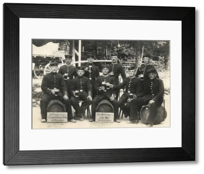 Framed Print : German soldiers with beer glasses and barrels Framed Print : German soldiers with beer glasses and barrels