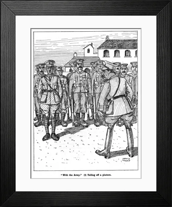 Framed Print : With the Army, Telling off a platoon, WW1 cartoon Framed Print : With the Army, Telling off a platoon, WW1 cartoon