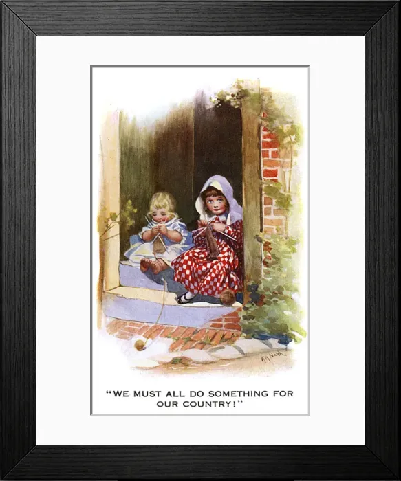 Framed Print : WW1 knitting - patriotic postcard Framed Print : WW1 knitting - patriotic postcard