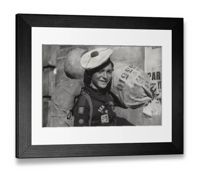 Framed Print : English sea scout returning home from World Jamboree Framed Print : English sea scout returning home from World Jamboree