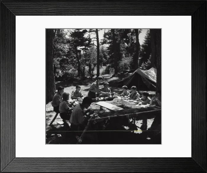 Framed Print : French boy scouts enjoying meal at camp Framed Print : French boy scouts enjoying meal at camp