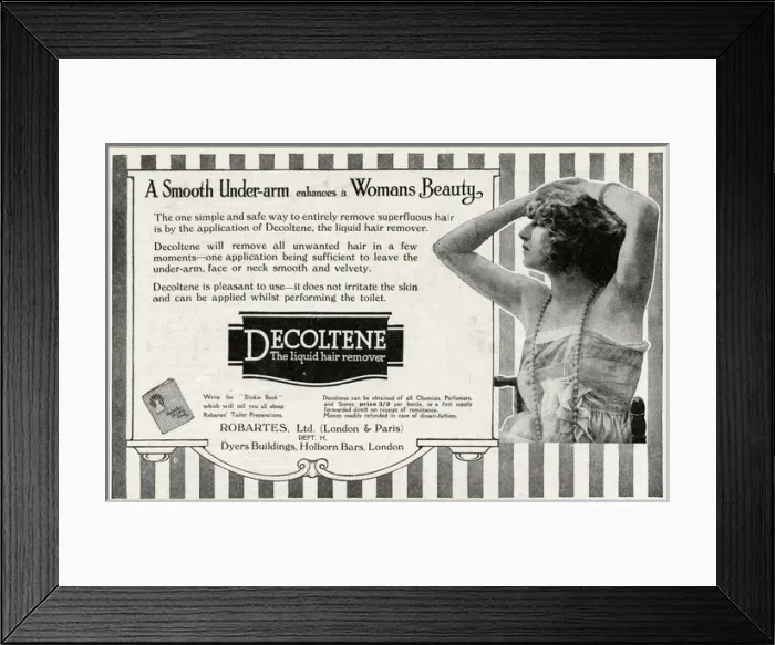 Framed Print : Advert for Decoltene liquid hair remover 1920 Framed Print : Advert for Decoltene liquid hair remover 1920