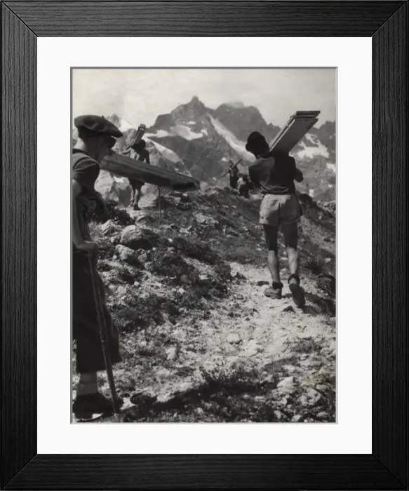 Framed Print : French scouts carrying planks of wood Framed Print : French scouts carrying planks of wood