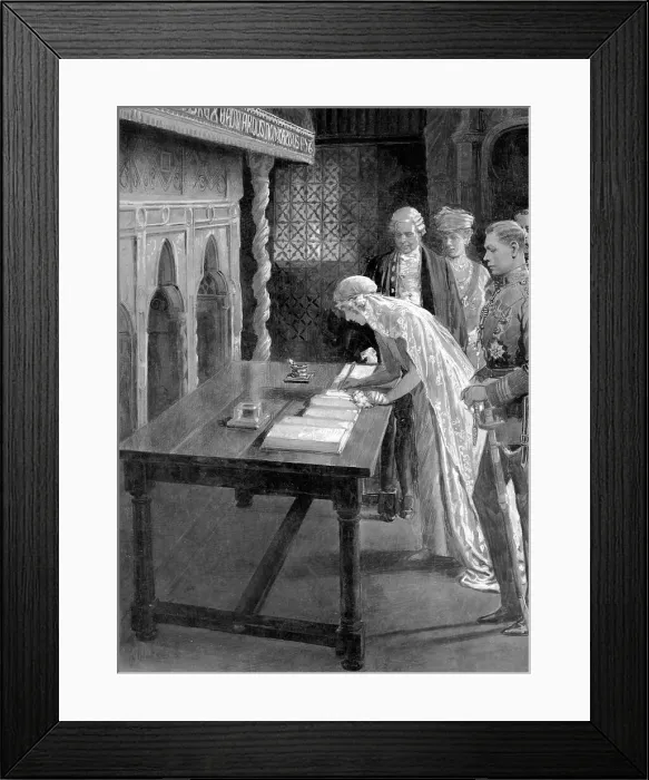 Framed Print : Duchess of York signing the Register, Westminster Abbey Framed Print : Duchess of York signing the Register, Westminster Abbey