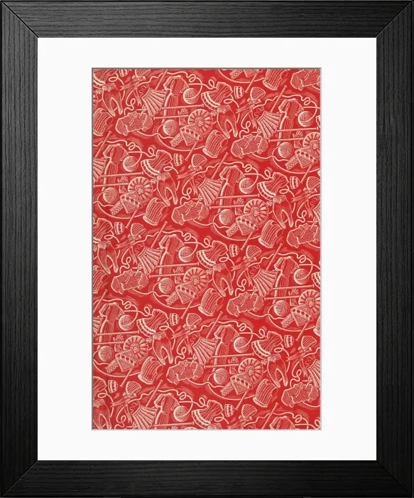 Framed Print : Repeated design featuring knitted clothing, c. 1940s Framed Print : Repeated design featuring knitted clothing, c. 1940s