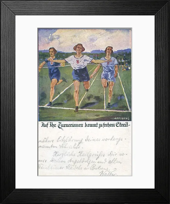 Framed Print : German postcard, women athletes in a race Framed Print : German postcard, women athletes in a race