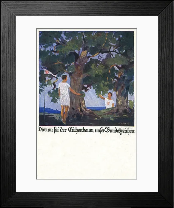 Framed Print : German postcard, two male athletes under oak tree Framed Print : German postcard, two male athletes under oak tree