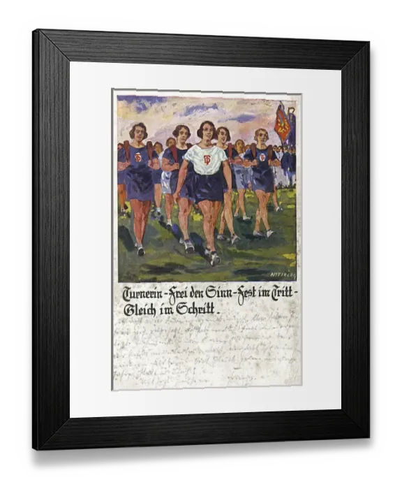Framed Print : German postcard, women athletes walking Framed Print : German postcard, women athletes walking