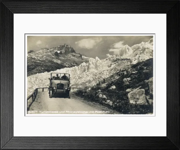 Framed Print : Car on Furkastrasse, Rhone Glacier, Switzerland Framed Print : Car on Furkastrasse, Rhone Glacier, Switzerland