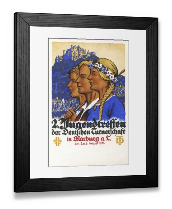 Framed Print : German postcard, young gymnasts at Marburg an der Lahn Framed Print : German postcard, young gymnasts at Marburg an der Lahn