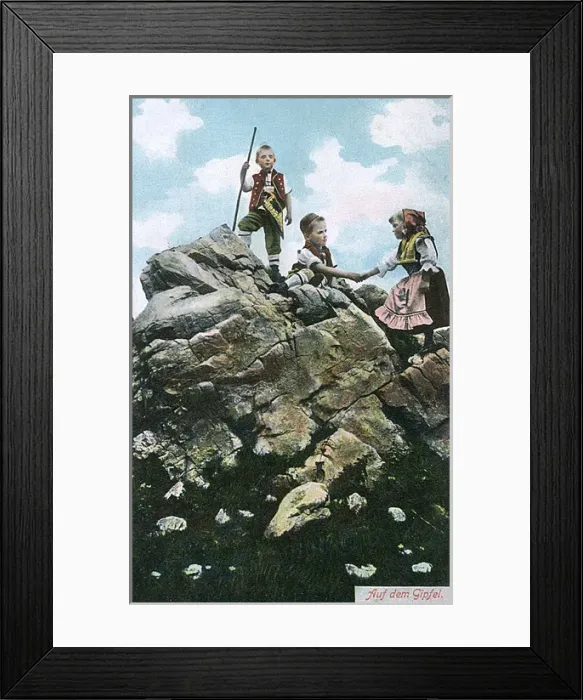 Framed Print : Three children on a high rock, Switzerland Framed Print : Three children on a high rock, Switzerland